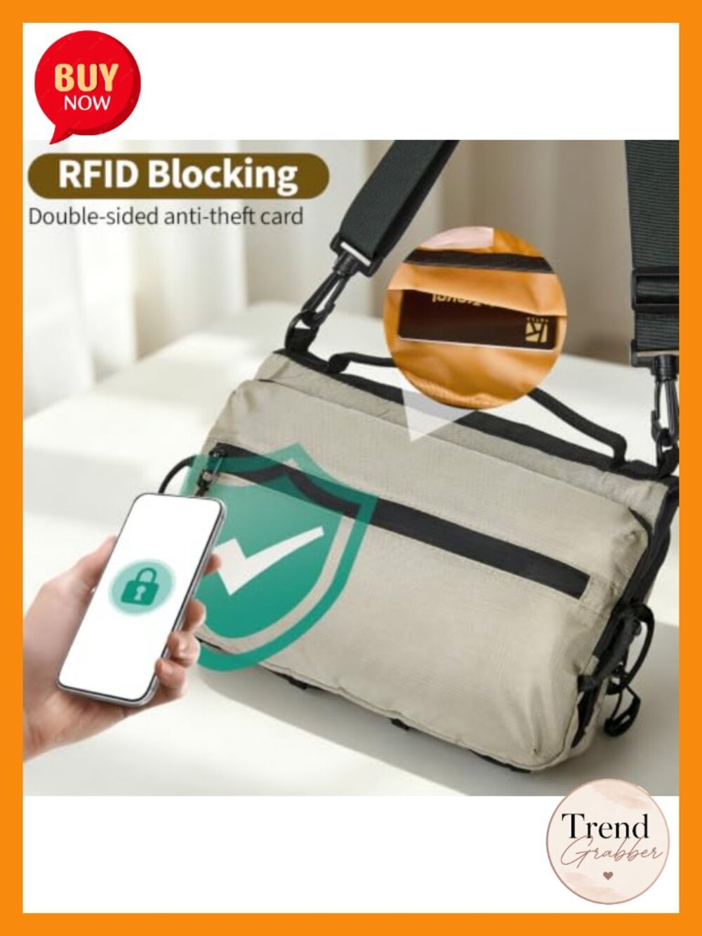 Women's Nylon Crossbody Sling Bag with RFID Blocking - Water Bottle Holder - Picture 5 of 6